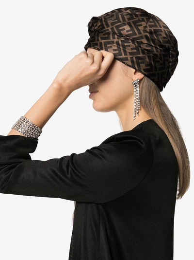 Shop Fendi Brown Ff Logo Silk Turban In F0qe1 Tabacco