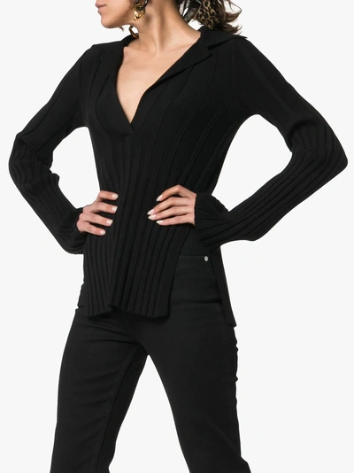 Shop Khaite Sienna Ribbed-knitted Wool-blend Top In Black