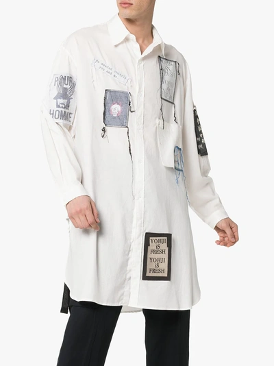 Shop Yohji Yamamoto Patch Embroidered Oversized Shirt In White