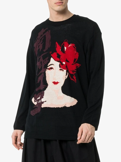 Shop Yohji Yamamoto Oversized Jacquard Cotton Jumper In Black