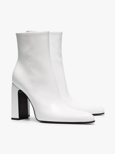 Shop Balenciaga White Round 110 Glossy Leather Ankle Boots