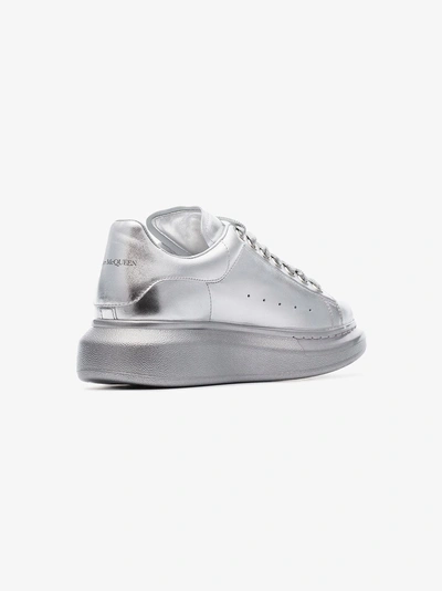 Shop Alexander Mcqueen Metallic Silver Chunky Low Top Leather Sneakers