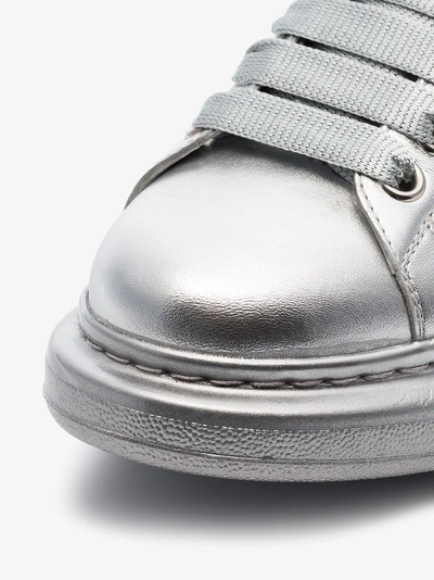 Shop Alexander Mcqueen Metallic Silver Chunky Low Top Leather Sneakers