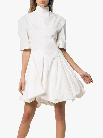 Shop Jil Sander Gwyneth High-neck Full Skirt Cotton Mini Dress In White