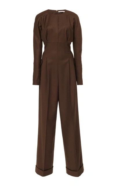 Shop Emilia Wickstead Kara Virgin Wool Wide-leg Jumpsuit In Brown