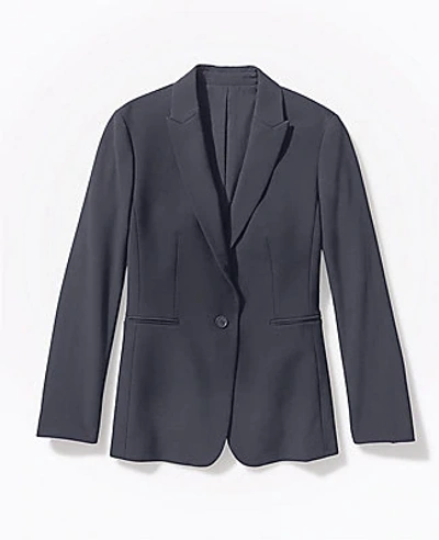 Shop Ann Taylor The Petite Long One-button Blazer In Bi-stretch In Dark Grey