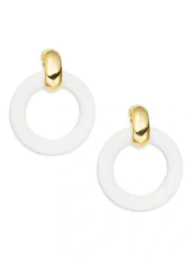 Shop Kenneth Jay Lane Hoop Clip Earrings In White