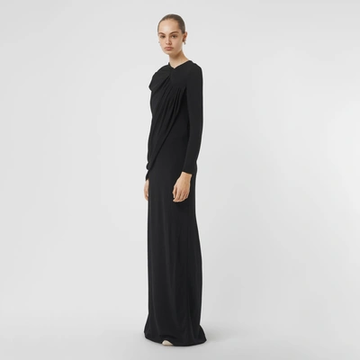 Shop Burberry Cape-sleeve Stretch Jersey Gown In Black