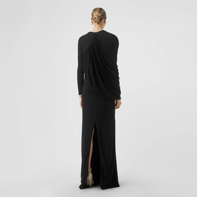 Shop Burberry Cape-sleeve Stretch Jersey Gown In Black