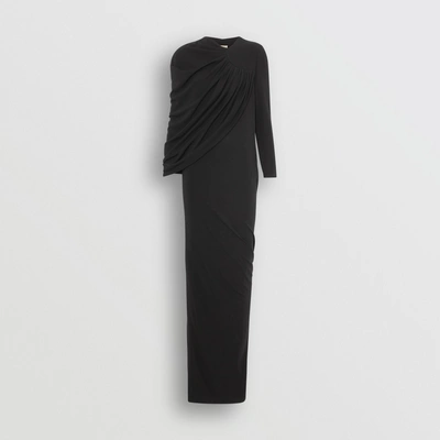 Shop Burberry Cape-sleeve Stretch Jersey Gown In Black