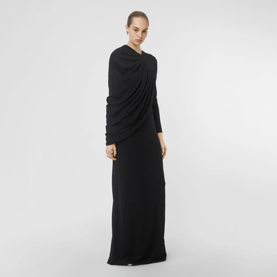 Shop Burberry Cape-sleeve Stretch Jersey Gown In Black