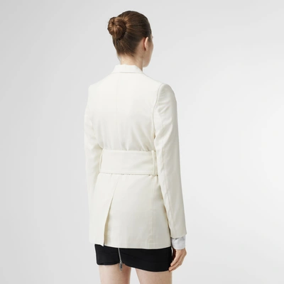 Shop Burberry Wool Belted Blazer In White