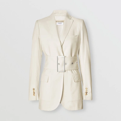 Shop Burberry Wool Belted Blazer In White