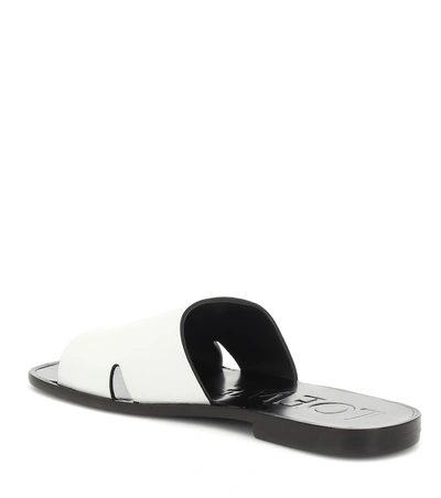 Shop Loewe Anagram Leather Slides In White