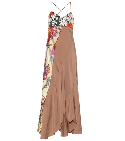 Shop Chloé Scarf-detail Silk Twill Dress In Brown