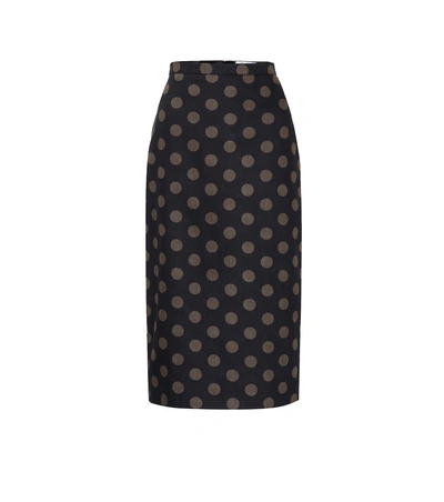 Shop Max Mara Vata Polka-dot Cotton Pencil Skirt In Blue