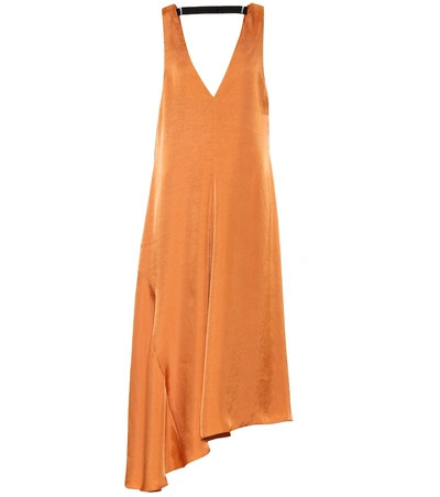 Shop Tibi Mendini Satin Midi Dress In Brown