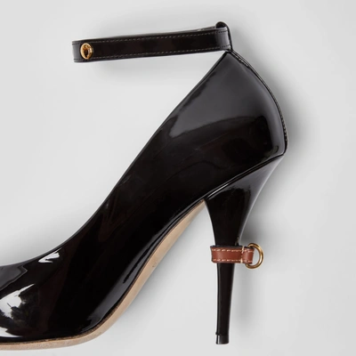 Shop Burberry D-ring Detail Patent Leather Peep-toe Pumps In Coffee