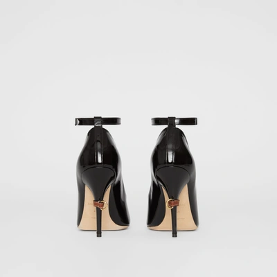 Shop Burberry D-ring Detail Patent Leather Peep-toe Pumps In Coffee