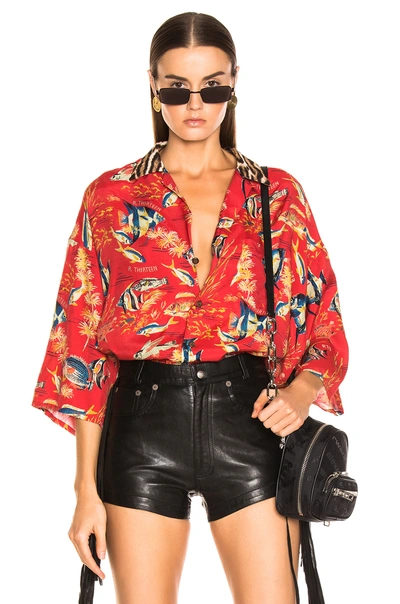 Shop R13 Oversized Hawaiian Shirt In Red. In Red Fish & Leopard