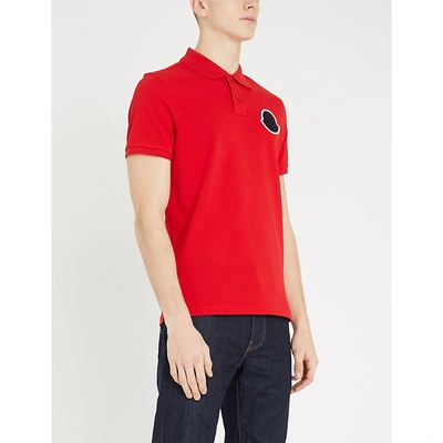 Shop Moncler Logo-patch Cotton-piqué Polo Shirt In Red