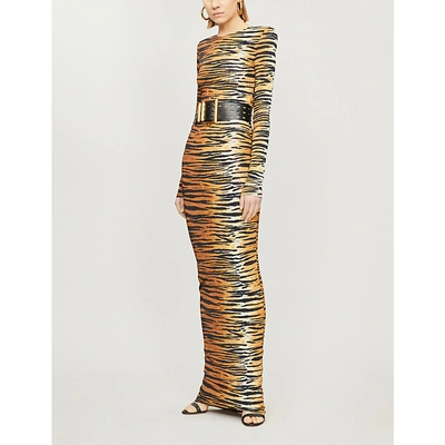 Shop Alexandre Vauthier Tiger-print Stretch-jersey Maxi Dress