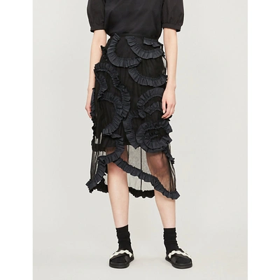 Shop Moncler Genius X Simone Rocha High-waist Ruffled Tulle Midi Skirt In Black