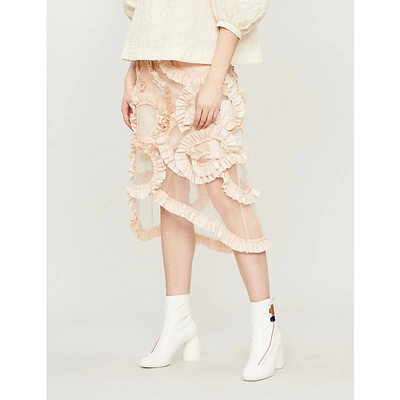 Shop Moncler Genius X Simone Rocha High-waist Ruffled Tulle Midi Skirt In Pink