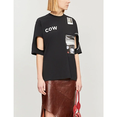 Shop Burberry Cow Graphic-print Cotton-jersey T-shirt In Black