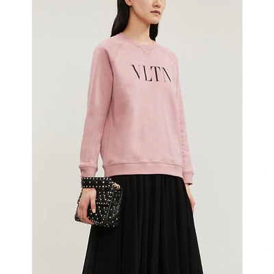 Shop Valentino Logo-print Cotton-jersey Sweatshirt In Pink/black