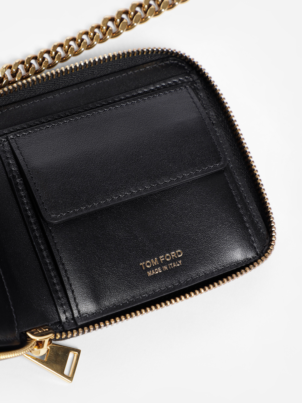 Tom Ford Men's Black Zip Around Wallet With Gold Plated Chain ModeSens