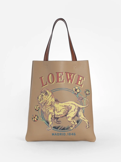 Shop Loewe Men's Beige Vertical Tote Bag With Multicolor Vintage Lion Print