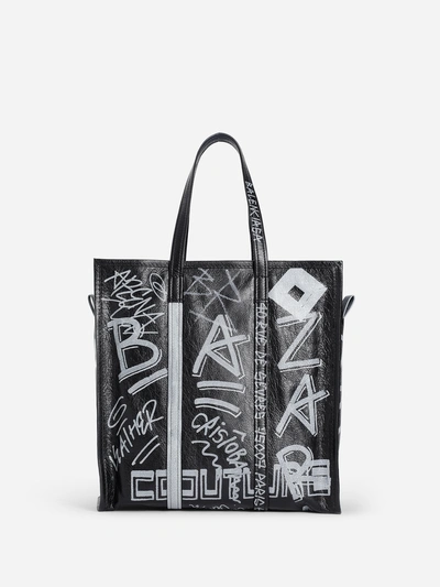 Shop Balenciaga Black And White Bazar Shopper Bag Medium Size