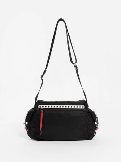 Shop Prada Women's Black Nylon Studded Messenger Bag