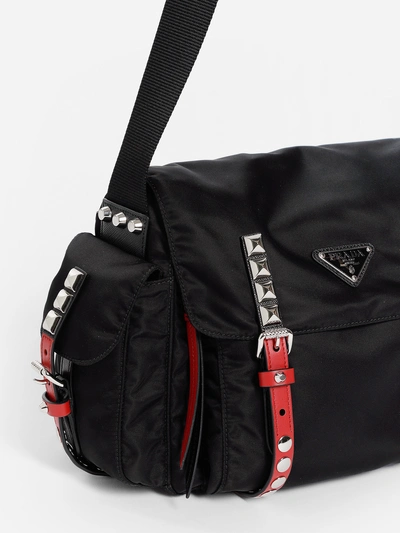 Shop Prada Women's Black Nylon Studded Messenger Bag
