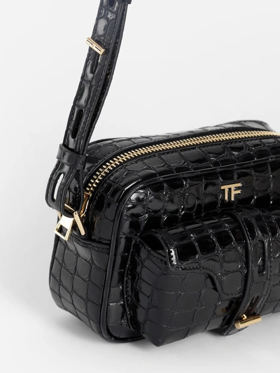Shop Tom Ford Women's Embossed Leather T Twist Camera Bag In Black