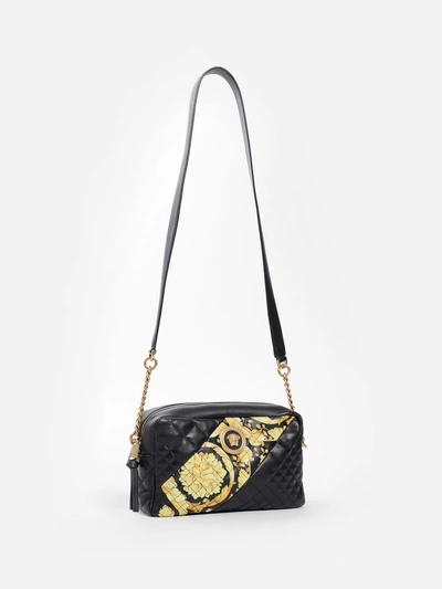 Shop Versace Women's Black Matelassé Camera Bag With Hibiscus Print