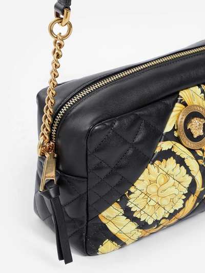 Shop Versace Women's Black Matelassé Camera Bag With Hibiscus Print