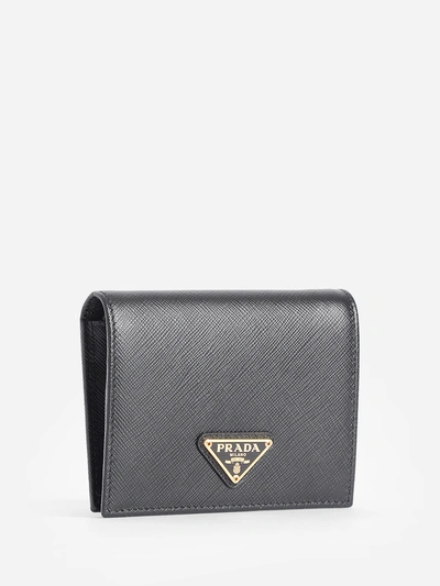 Prada Women's Black Saffiano Vertical Wallett With Triangle Logo In Black