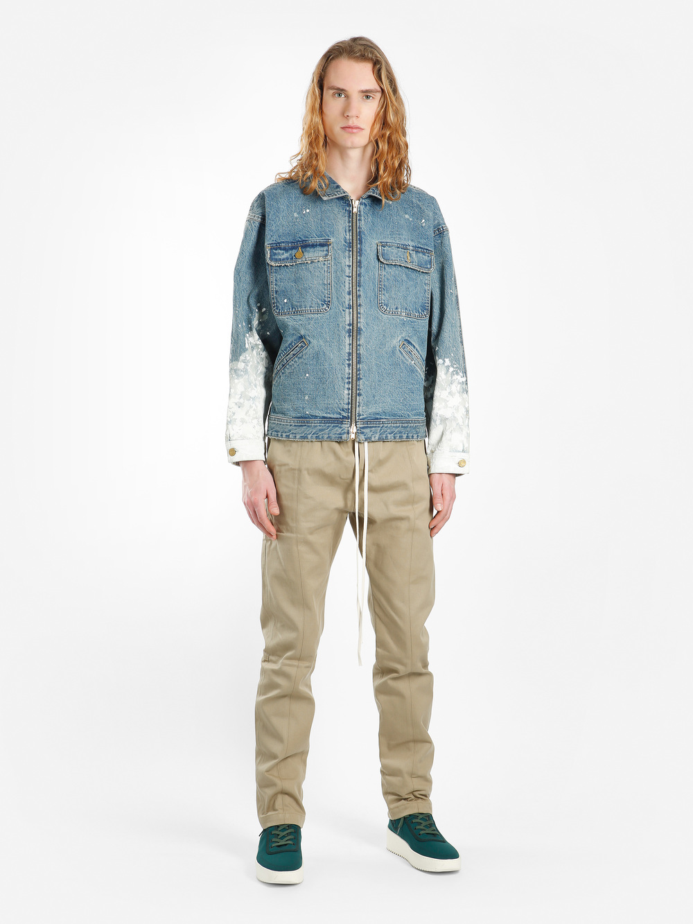 Fear Of God Men's Blue Selvedge Denim Work Jacket With Painted Sleeves ...