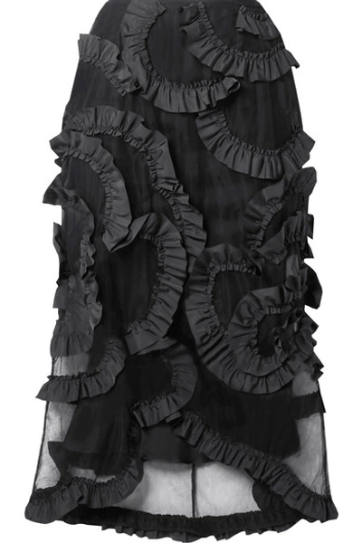 Shop Moncler Genius + 4 Simone Rocha Ruffled Shell-trimmed Tulle Midi Skirt In Black