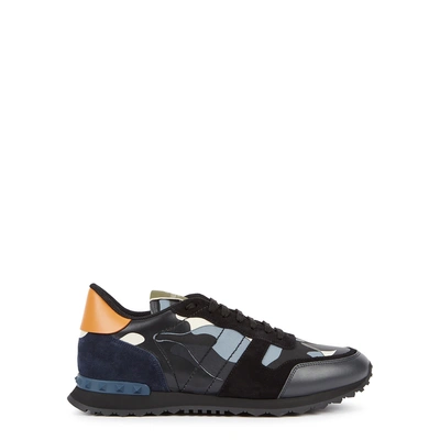 Shop Valentino Runner Camouflage-print Suede Trainers In Black