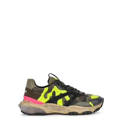 Shop Valentino Bounce Camouflage Panelled Trainers In Yellow