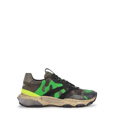 Shop Valentino Bounce Camouflage Panelled Trainers In Green