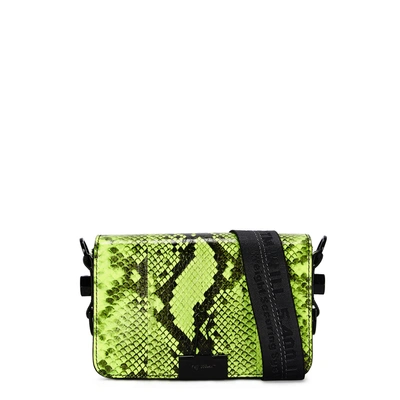 Shop Off-white Neon Yellow Snake Print Leather Shoulder Bag