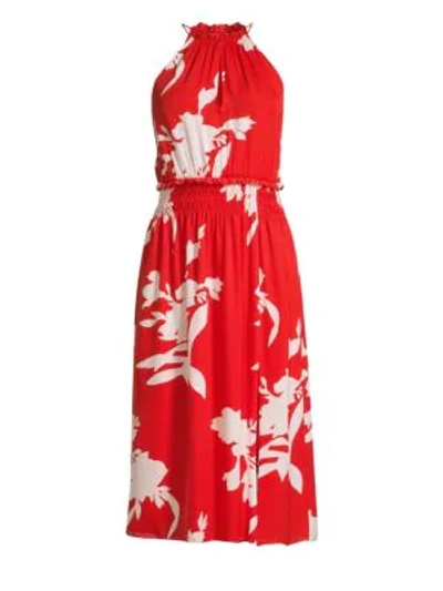 Shop Joie Jerelle Silk Midi Dress In Tropic Red