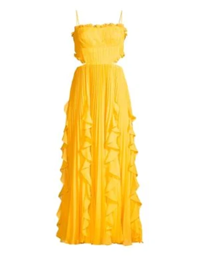 Shop Amur Rayna Ruffled Tea-length Dress In Yellow