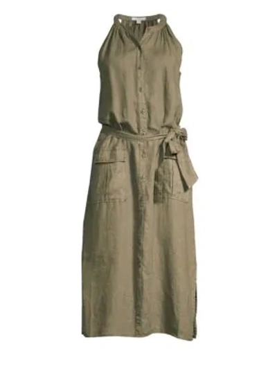 Shop Joie Edelie Linen Utility Tie-waist Dress In Fatigue