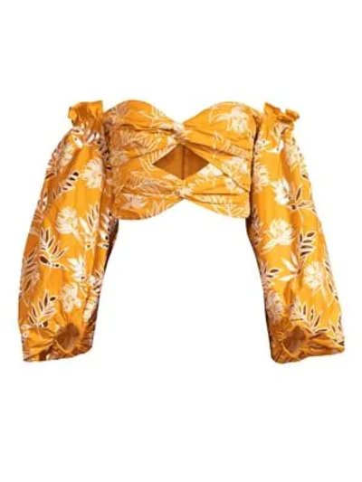 Shop Amur Virginia Knotted Cut-out Balloon Sleeve Top In Tumeric