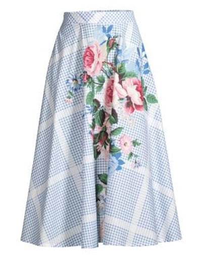 Weekend Max Mara Nantucket Pacca Floral Check Cotton Midi Skirt In White |  ModeSens